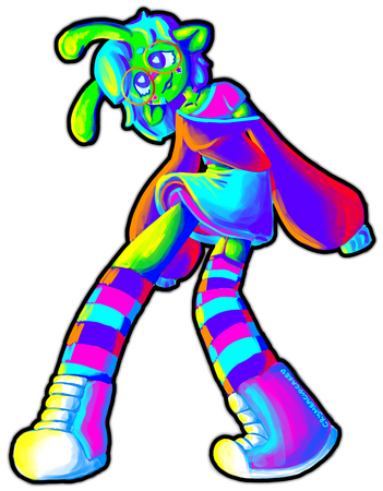 An alien in neon colopurs